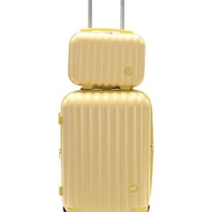 Set Valija Skora 20'+Beauty Case BsAs Hard Amarillo pastel 4 Ruedas
