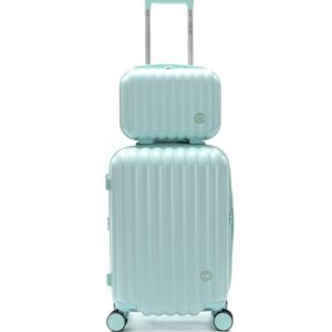 Set Valija Skora 20'+Beauty Case BsAs Hard Verde Agua 4 Ruedas